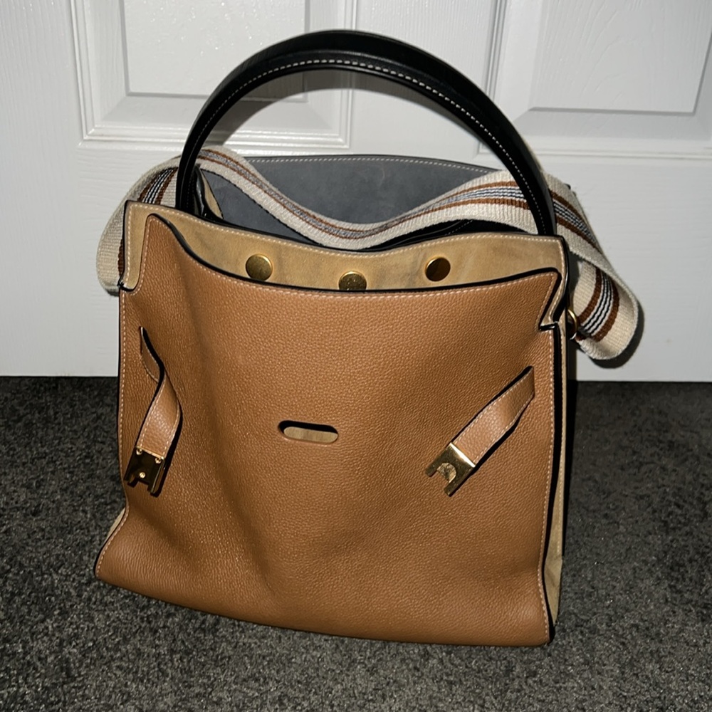 Tory Burch Brown Leather Shoulder Bag with Black Handles - Picture 3 of 16